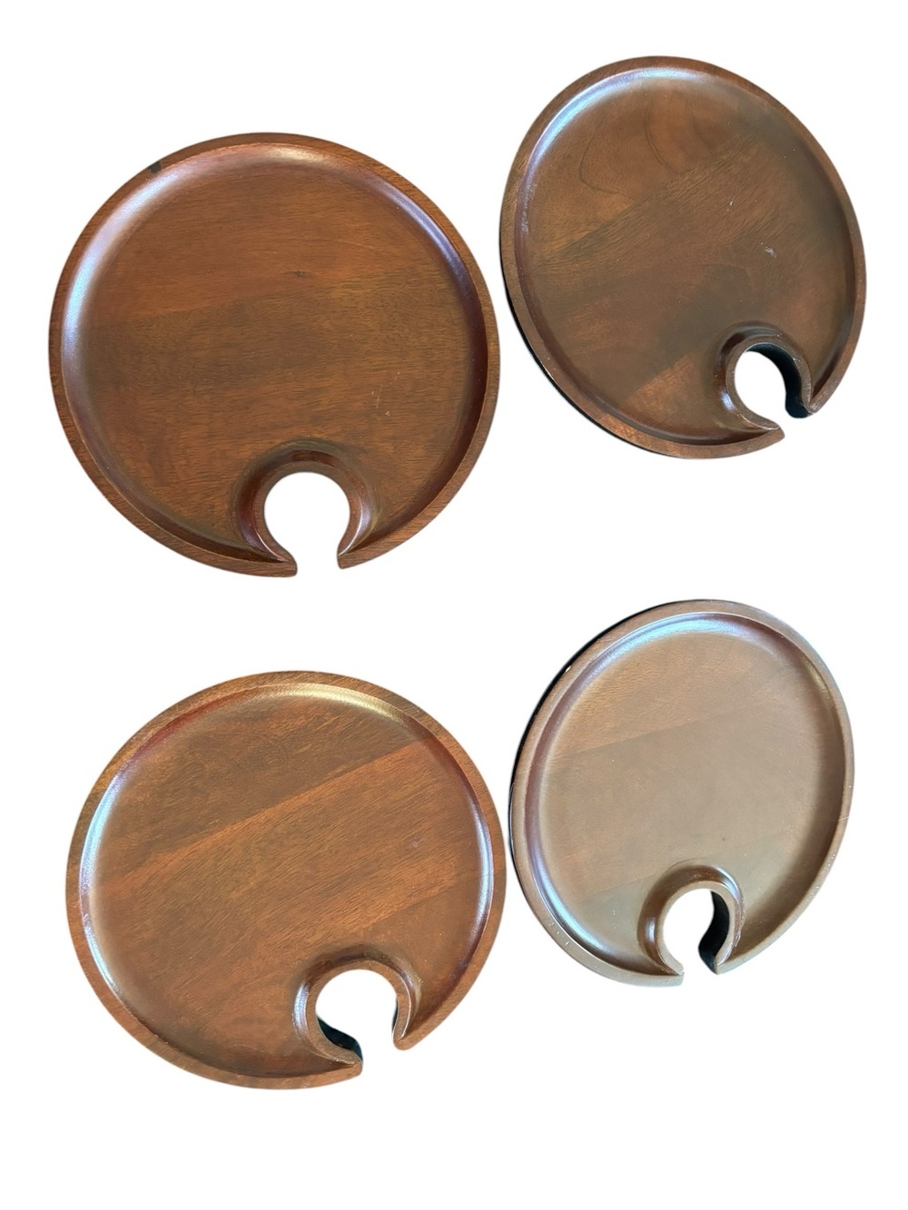 Pottery Barn Set of 4 Wooden Mingling Plates/ Tray Wine Glass Holder Expresso